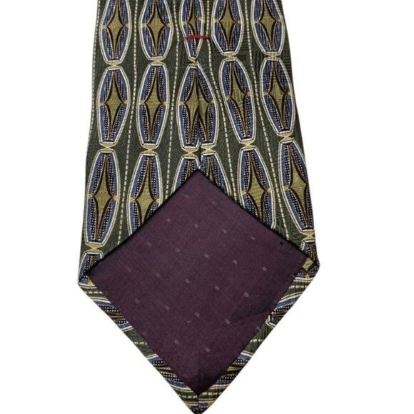 Henry Grethel Silk Tie Quiet Luxury Old Money Geometric Green Gold Caree… - Picture 7 of 8